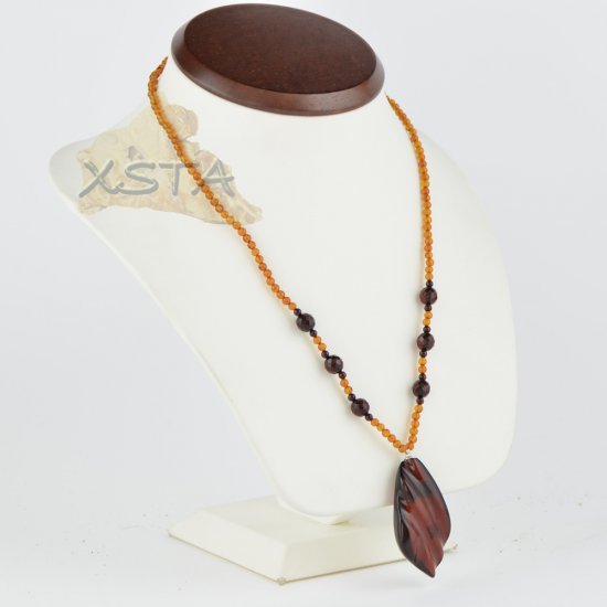 Amber necklace with drop large pendant